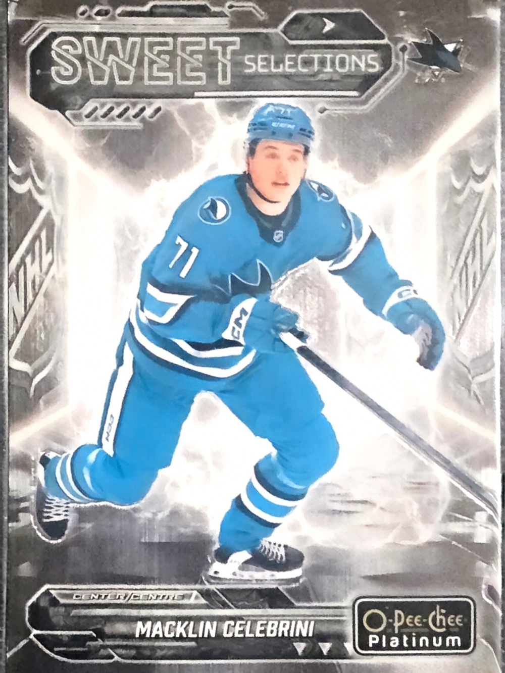Macklin Celebrini O-Pee-Chee Platinum Rookie Hockey Card.